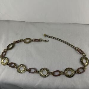 Vintage Women's Gold Tone Concho Chain Belt Oval and Circular Links 40” Length